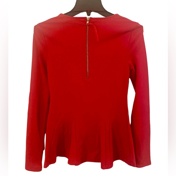 NWOT! Luxury Designer Carmen Marc Valvo Red Long-Sleeve Peplum Top Flattering XS - Picture 3 of 10